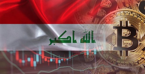 Bitcoin cryptocurrency with Iraqi flag. Investors in Blockchain Technology with Iraq flag