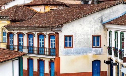 Facades of historic colonial houses in the city of Ouro Preto, Minas Gerais, Ouro Preto, Minas