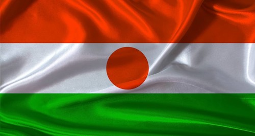 National flag of Niger with cloth texture. Niger flag with realistic texture background