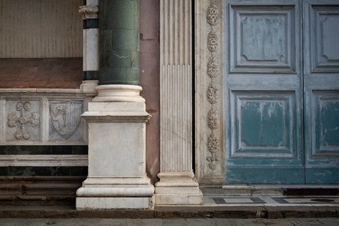 Details, entrance area, column, door, Santa Maria Novella, old town, Florence, Tuscany, Italy