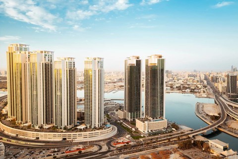 Abu Dhabi, UAE - 25th april, 2025: Aerial panorama luxury real estate property apartment buildings