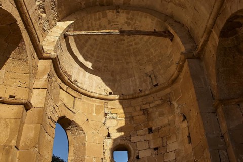 Titus Basilica, Greece, ancient vault with light and shadow in the interior, Gortyn, Gortyna,