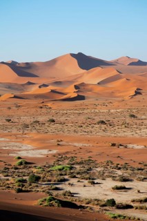 Red yellow sand dunes and white salt pans of the Namib, Namib Desert, Namib-Naukluft National Park,