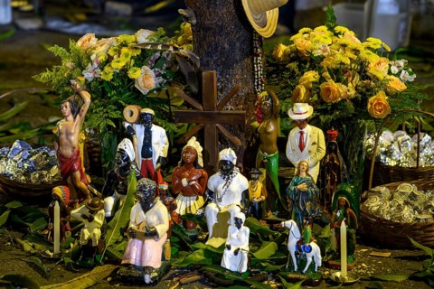 Altar dedicated to various Umbanda entities on a day of celebration, Belo Horizonte, Minas Gerais,
