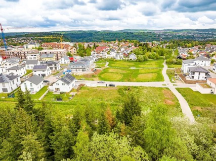 Aerial view of a residential area with lots of greenery and adjacent buildings, Deer charging