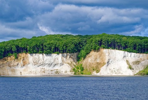 Chalk coast of the island of Rügen under heavily cloudy skies. Sassnitz. Mecklenburg-Vorpommern,