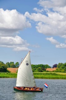 Sailing on the Schlei, blue sky, summer weather, Schleswig-Holstein, Baltic Sea fjord, sailboat,