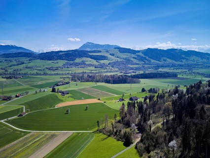View of Reuss Valley, Reuss and Rigi in the back, Dietwil, Freiamt, Canton of Aargau, Switzerland
