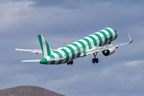 A Condor Airbus A321neo aircraft with the D-ANMZ license plate at Tenerife Airport, Spain