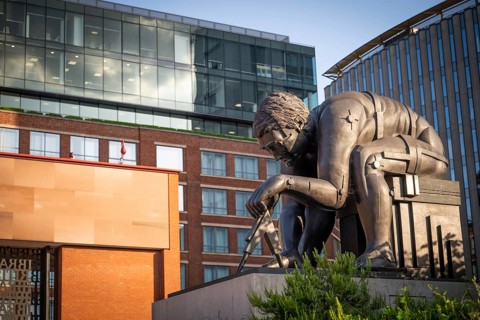Bronze statue of Isaac Newton by sculptor Eduardo Paolozzi from 1995, British Library or British