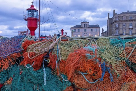 A Bunch of Fishing Nets, Lightship 18, The Pier Restaurant, Harwich, England, Great Britain