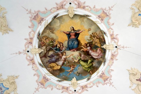 Ceiling painting of St. Maria Loretto chapel, Oberstdorf, Oberallgäu, Allgäu, Bavaria, Germany