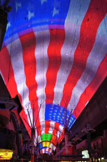 Light roof shows a large American flag over the street, Las Vegas, Nevada, USA