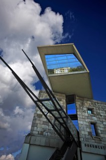 Modern entrance to the National Party Rally Site Documentation Center against Cloudy Sky, former