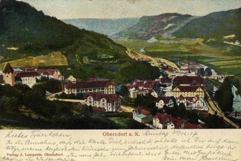 City of Oberndorf am Neckar in 1917, including the historic Mauser weapons factory, Germany,
