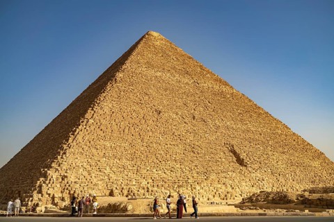 Tourists at the Giza pyramids, Egypt