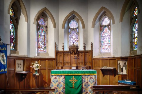 Interior view of choir room, altar, All Saints Church, Marazion, Cornwall, England, Great Britain,