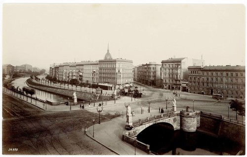 Hallesches Tor, historic city view with river and bridge in sepia tones, in front of the