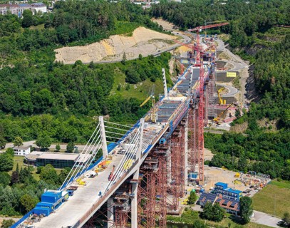 Horb high bridge construction site. After completion in 2028, the bridge will relieve the city of