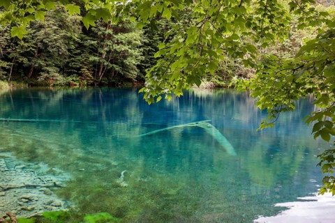 Blue water in Christlessee, near Gottenried, Trettachtal, Oberstdorf, Oberallgäu, Allgäu, Bavaria,
