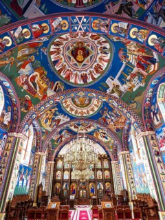 Colourful paintings in Biserica Na?terea Maicii Domnului church, Sapân?a, Maramure?, Romania