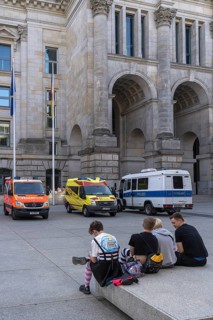 Christopher Street Day, CSD, police security measures and emergency vehicles from various emergency