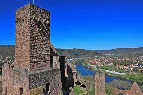 Wertheim Castle, ruin of a hill castle on a high, narrow mountain range between the two valleys of