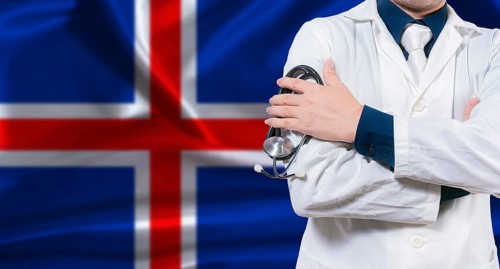 Icelandic national health system, Medical professional holding sthetoscope isolated