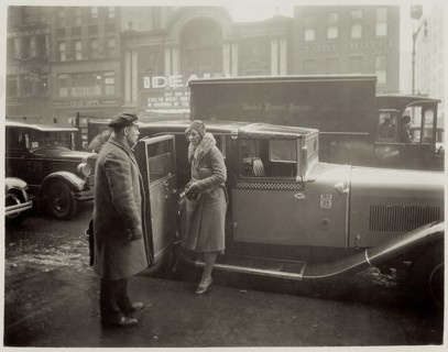 New York, Manhattan, traffic, USA, Hotel Page, 66 Broadway, elegant woman getting out of a car