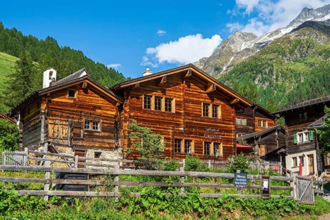 Traditional wooden houses, village Fäld at the inner Binn valley, Switzerland