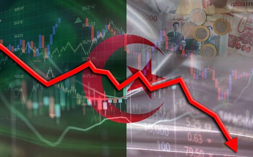 Algeria financial fall on economy market. Algerian financial crisis on economic graph