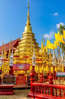 Gilded temple tower, chedi, stupa, a Buddhist temple complex, Old City Center, Chiang Mai, Thailand