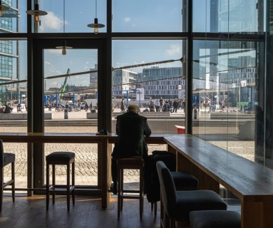 Guest in a Berlin cafe near the main train station, Berlin, Germany
