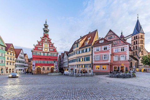 Town Hall Square, Rathausplatz, Rathausplatz with Old Town Hall in the evening. City view of