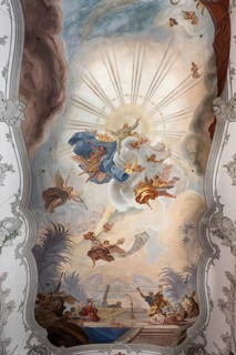Neo-Baroque ceiling painting from 1922 in Notre Dame Cathedral by Waldemar Kolmsperger the Elder