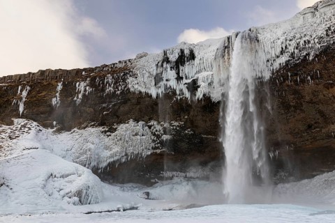 Seljalandsfoss, Rangárþing eystra, waterfall, ice, snow, winter, Hella, Iceland, Scandinavia