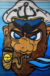 Graffito of a captain, Reeperbahn, St. Pauli, Hamburg, Germany