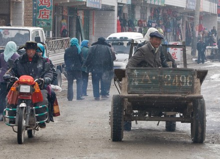 Xining, CHN, 27.02.09 - Street scene in a village near Xining, CHINA