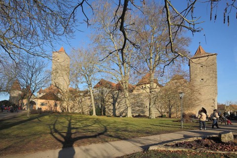 Franciscan tower with historic city wall, city tower, city fortifications, Rothenburg ob der