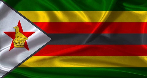 National flag of Zimbabwe with cloth texture. Zimbabwe flag with realistic texture background