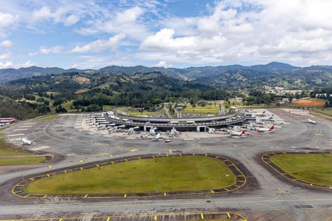 Aerial view of the terminal at Rionegro Airport in Medellin, Colombia
