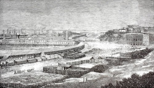 Historical view of the port city of Odessa, Ukraine, from the late 19th century, illustration,