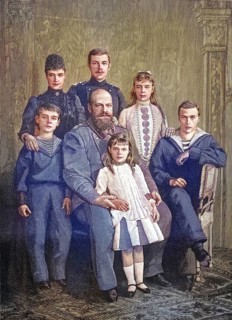 Russian tsarist family from around 1881, on display are Tsar Alexander III, his woman Maria