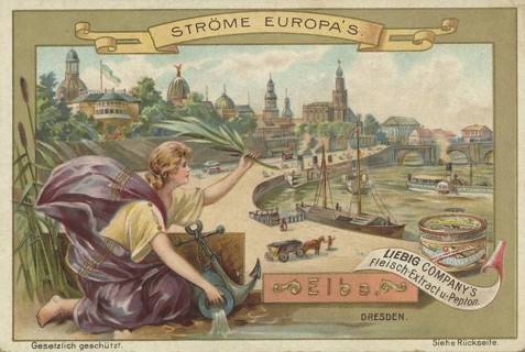 Picture series Streams of Europe, harbour view of Dresden showing the Elbe, Liebigbild, digitally