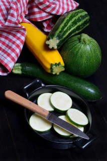 Various courgettes (Cucurbita pepo), courgette convar. giromontiina