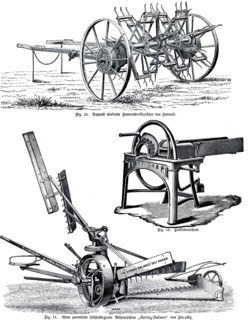 Agricultural machinery, Howard double-acting haymaking machine, chopper, new patented self-laying