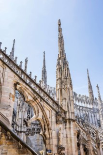 Details of the Milan Cathedral on a sunny day, Milan, Italy