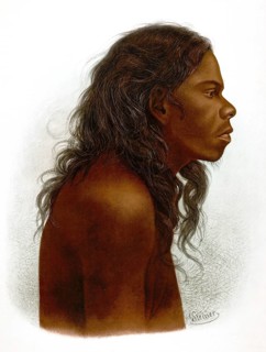 Color lithograph of a man from the Vedda people, Veddahs, indigenous people of Sri Lanka, around