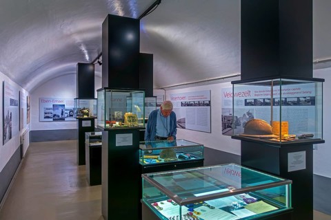 Elderly visitor inside Fort Eben-Emael, Belgian WW2 fortress neutralized by German paratroopers