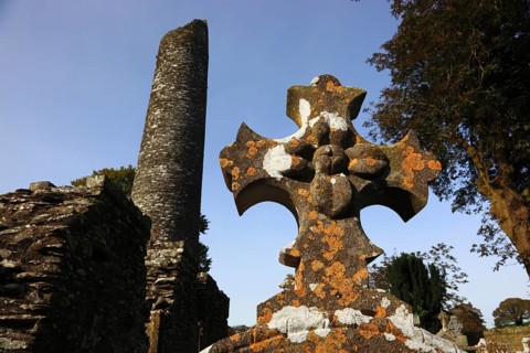 Round Tower, Mainistir Bhuithe, Monasterboice, a monastery ruin of the Iro-Scottish Church in